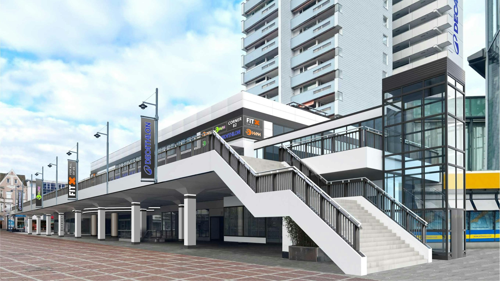 Visualisierung der neuen Vorderfront von Corner 82 in Wiesdorf