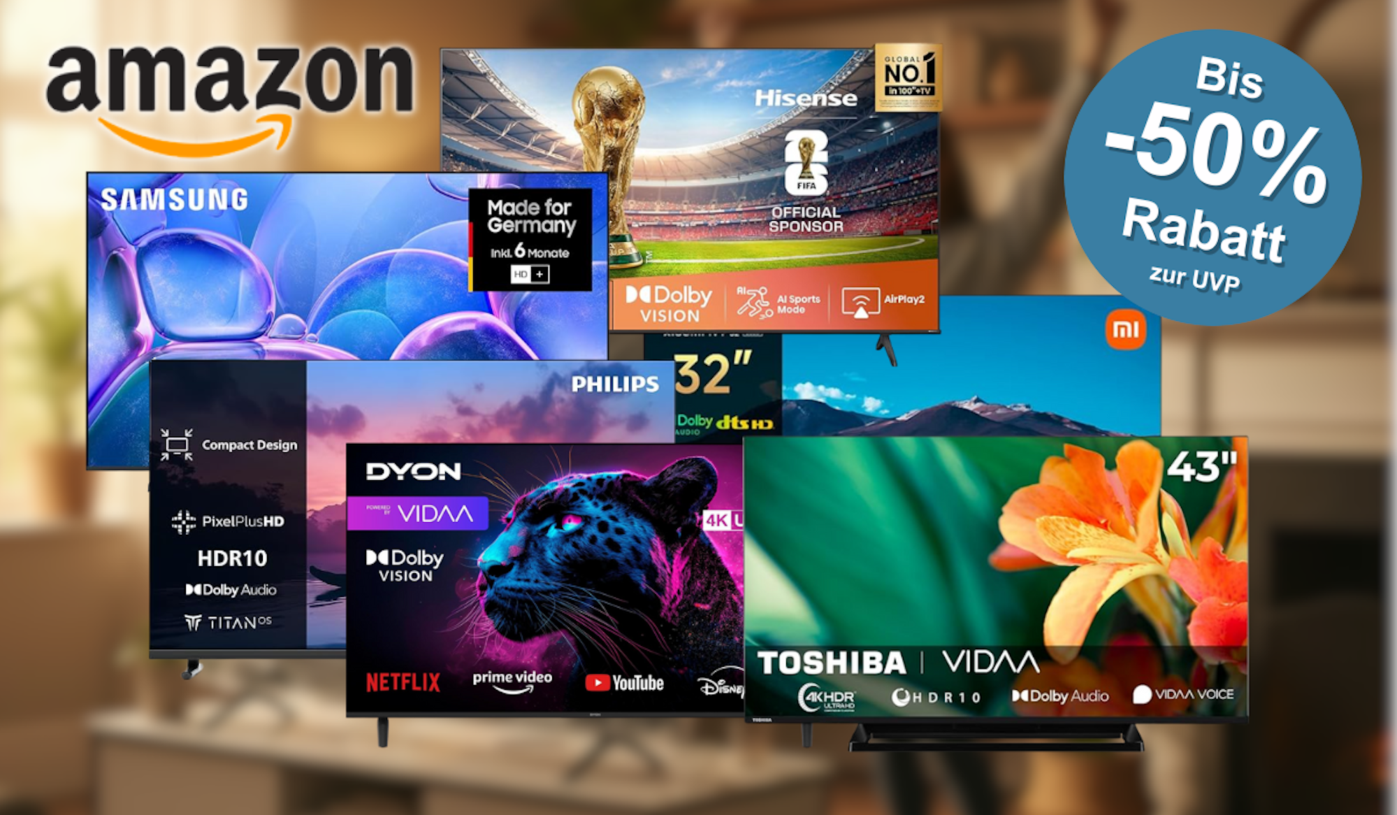 Ein moderner Fernseher steht in einem Wohnzimmer.