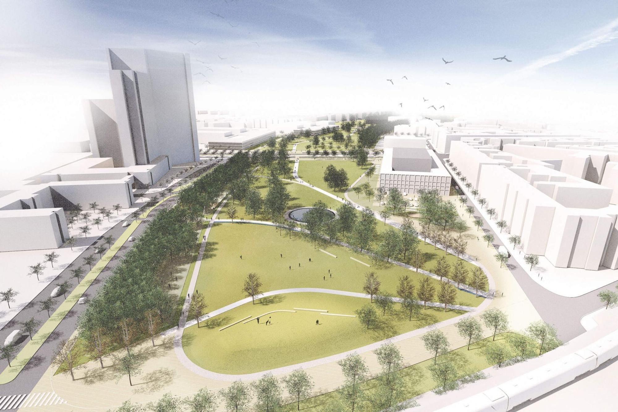 Die Visualisierung zeigt den Siegerentwurf für den Park am Eifelwall. Visualisierung: Förderer Landschaftsarchitekten