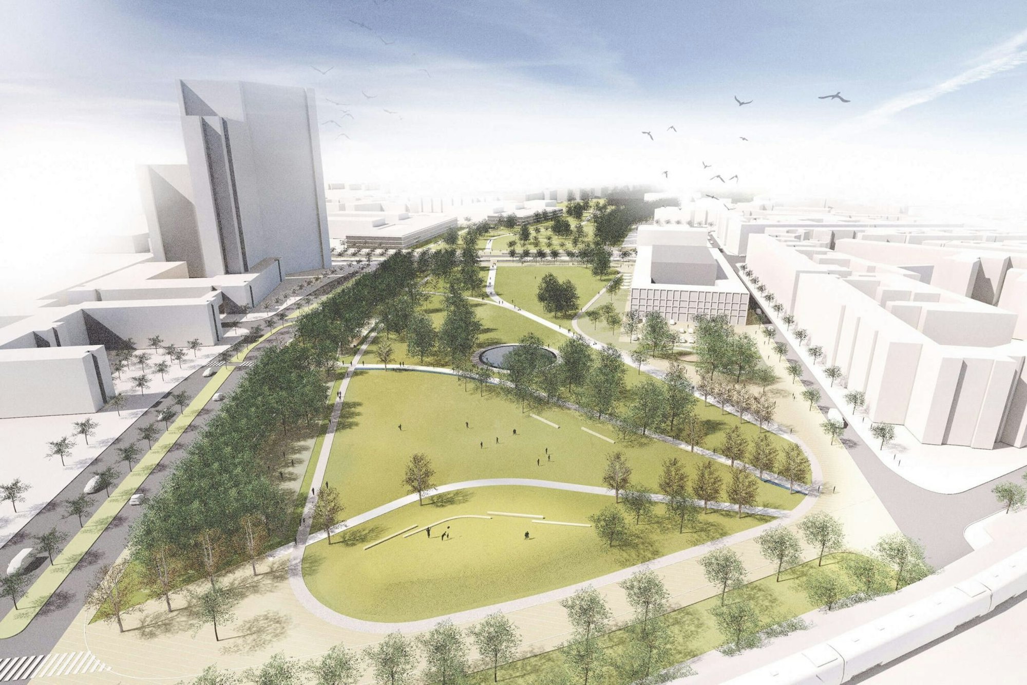 Die Visualisierung zeigt den Siegerentwurf für den Park am Eifelwall. Visualisierung: Förderer Landschaftsarchitekten