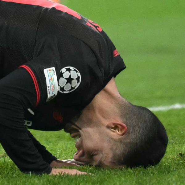 Bayer Leverkusen's Spanish defender #21 Lucas Vazquez reacts after failing to score during the during the UEFA Champions League, league phase day 7, football match between Olympiakos and Bayer Leverkusen at the Georgios Karaiskakis Stadium in Piraeus, near Athens, on January 20, 2026. (Photo by Angelos Tzortzinis / AFP)