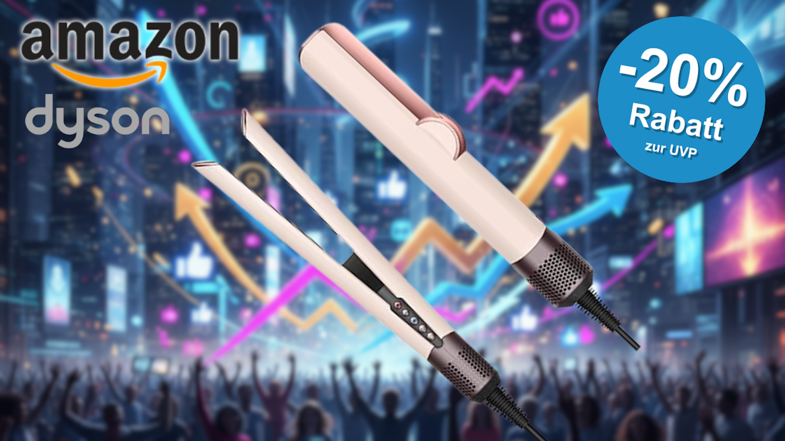 Produktbild des Dyson Airstrait vor einem stilisierten Hintergrund.