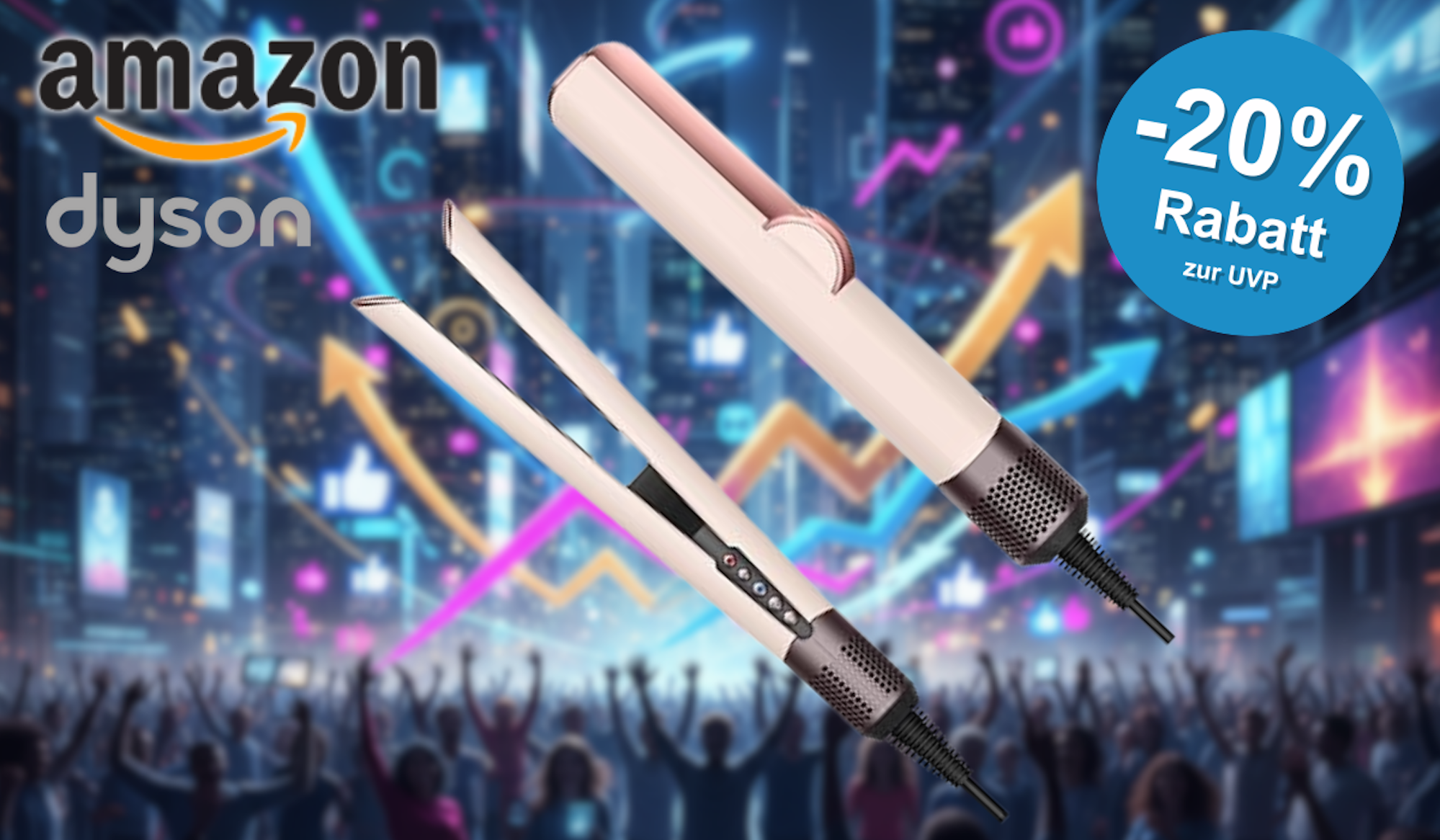 Produktbild des Dyson Airstrait vor einem stilisierten Hintergrund.