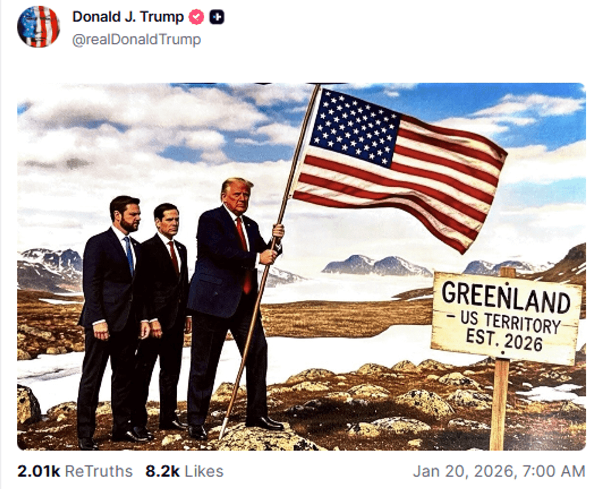 Dieser Screenshot zeigt den Truth Social Beitrag von US-Präsident Donald Trump.