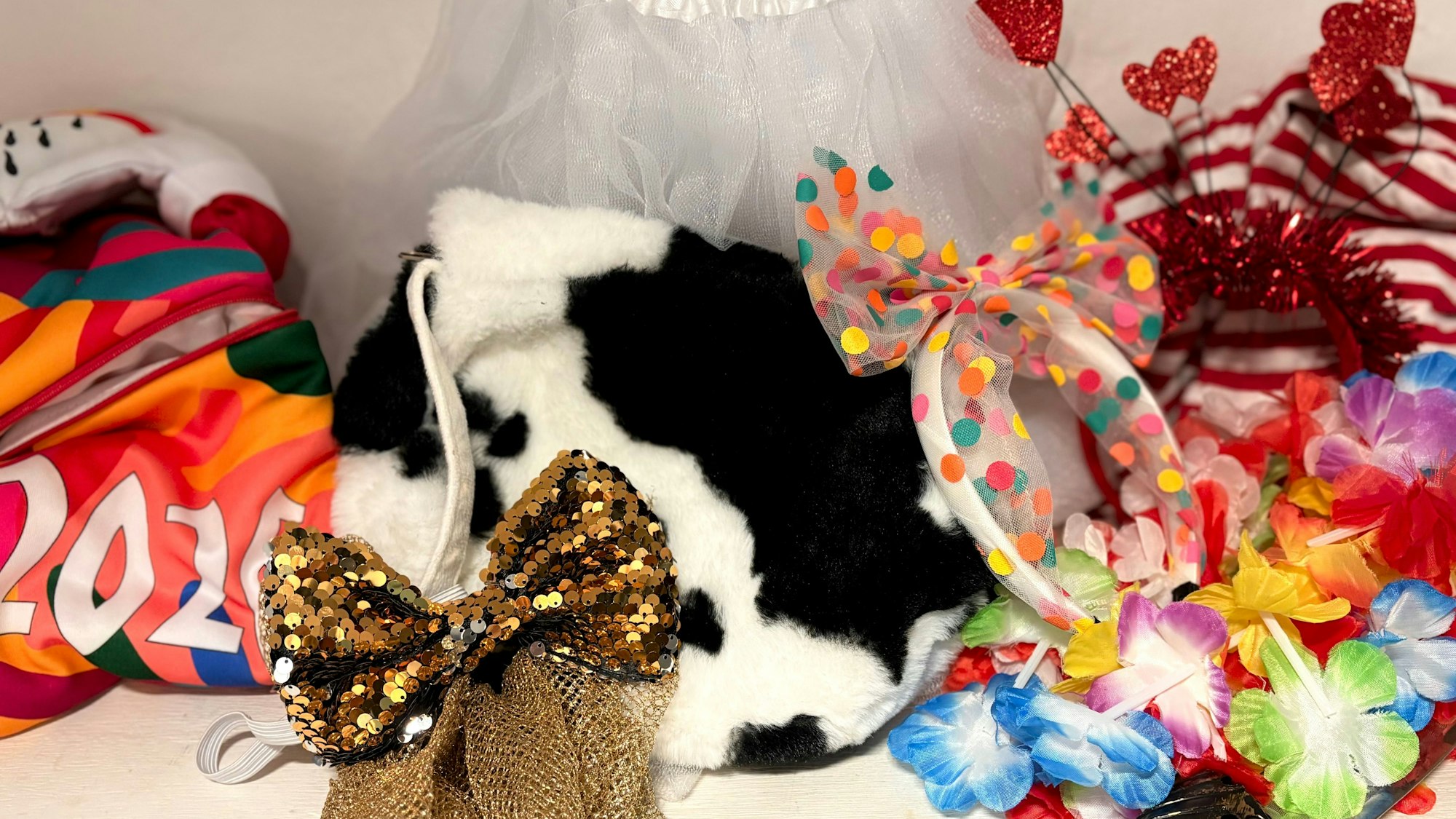 Verschiedene Karnevalssachen liegen auf einem Tisch. (Symbolbild)