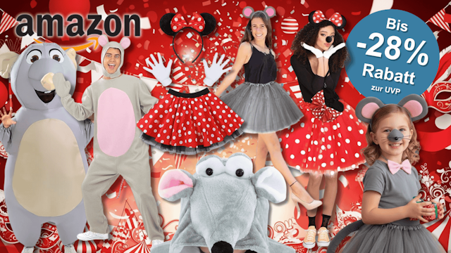 Verschieden Männer und Frauen Models in Karnevalsmaus-Kostümen.