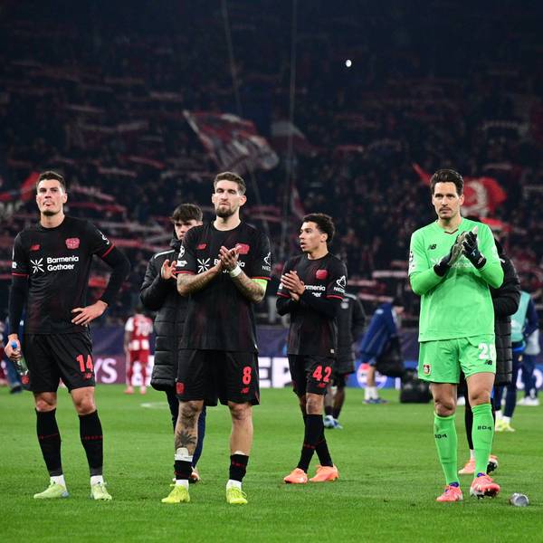 UEFA Champions League, Olympiacos FC vs Bayer 04 Leverkusen - Players of Leverkusen react at the end of the UEFA Champions League league phase matchday 7 soccer match betweenOlympiacos and Leverkusen held at Georgios Karaiskakis Stadium in Piraeus, Greece, 20 January 2025. IMAGO/ONE INCH PRODUCTIONS PIRAEUS Greece Copyright: xOnexInchxProductionsx 6819504