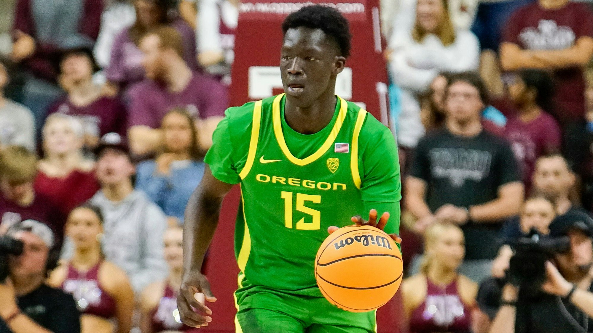 March 19, 2022, College Station, Texas, U.S.A: March 19, 2022- College Station,Texas U.S.A -Oregon LOK WUR 15 brings the ball up the floor in the second half as Texas A&M defeats Oregon 75-60 in the Second-Round of the mens college NIT Tournament at Reed Arena in College Station, Texas. College Station U.S.A - ZUMAh146 20220319_zap_h146_020 Copyright: xJeromexHicksx