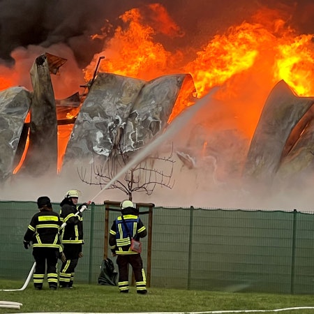 Das Foto zeigt Feuerwehrleute im Löscheinsatz.