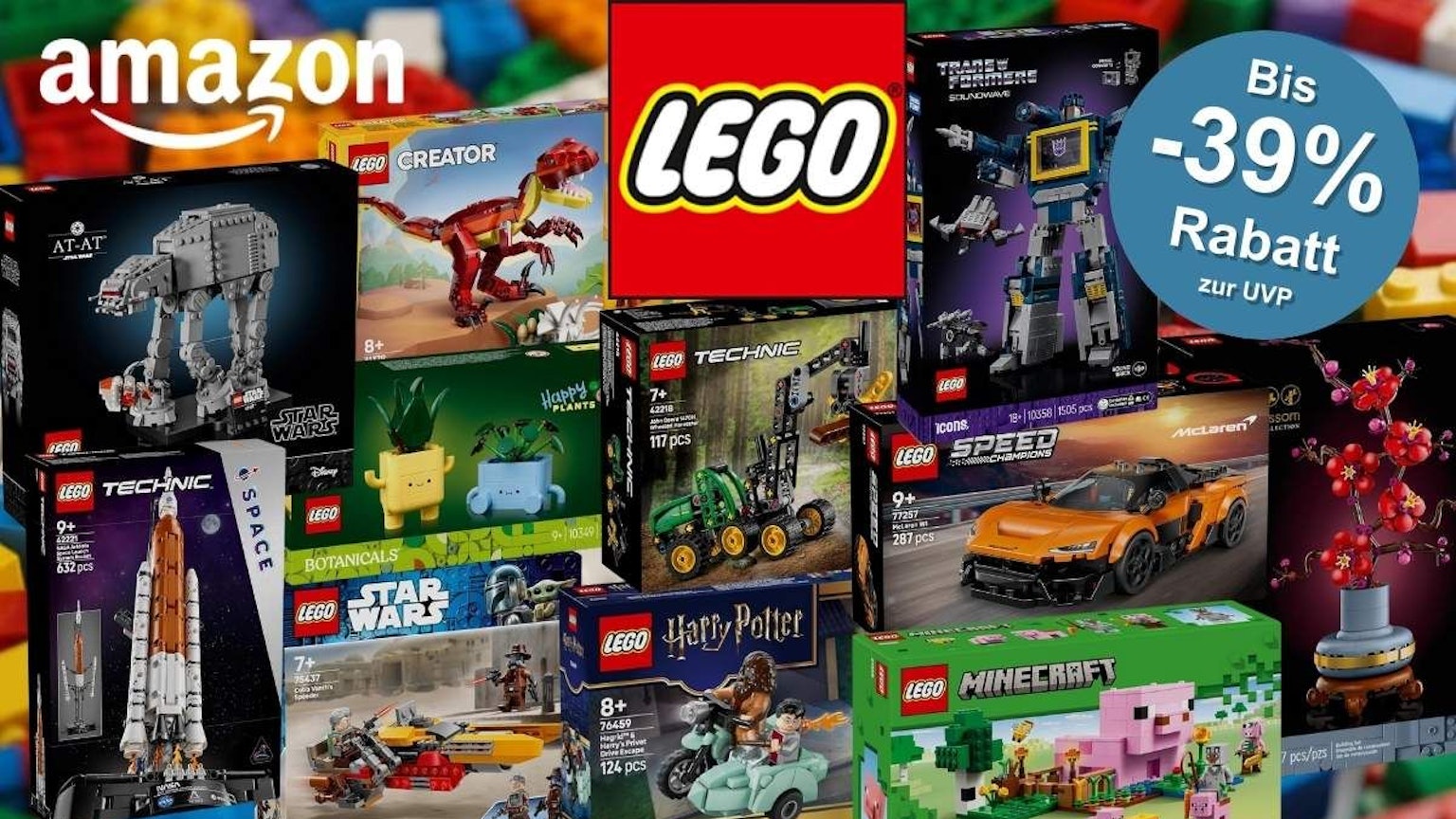 Lego Sets vor Lego Steinen im Hintergrund.