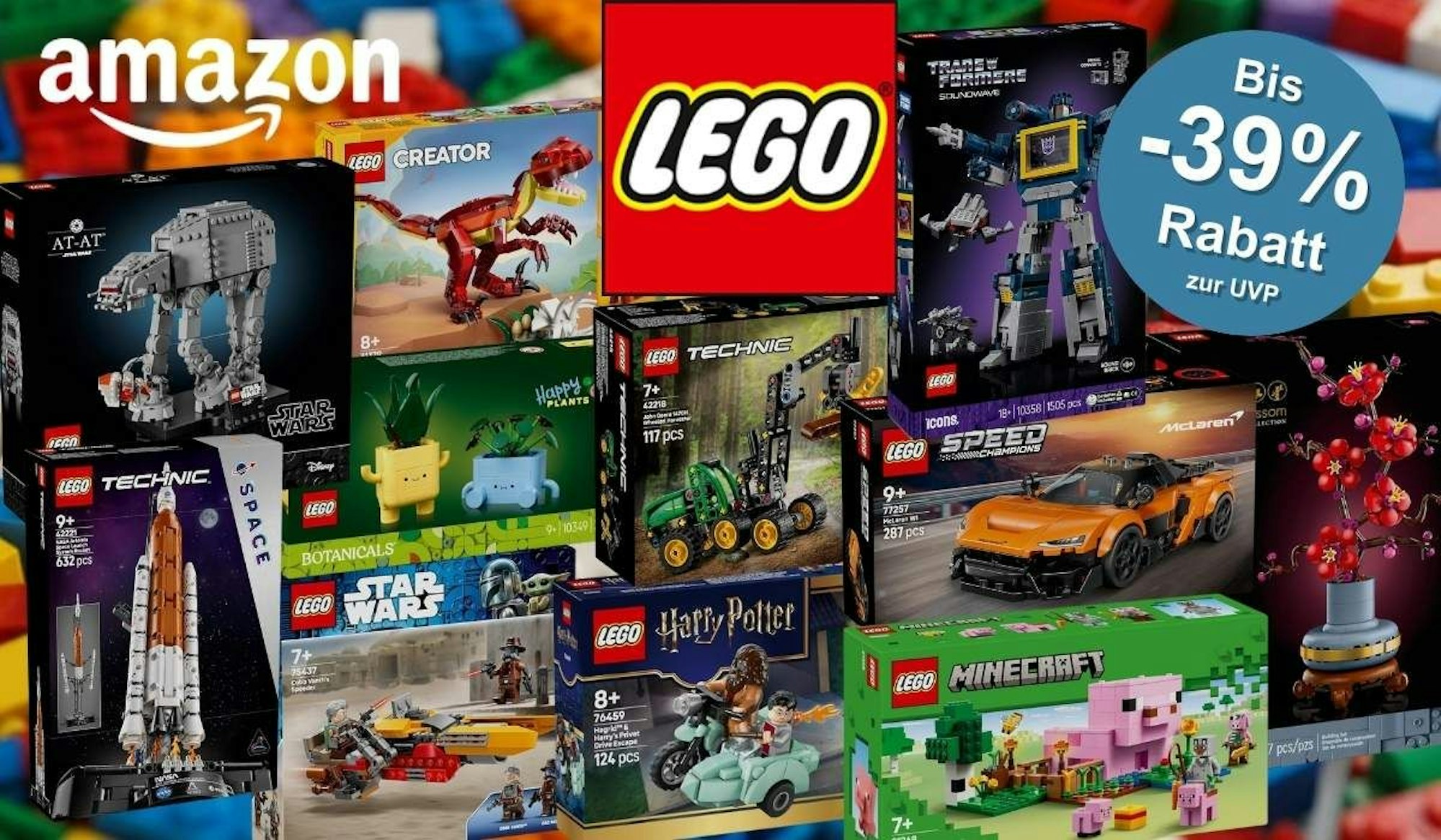 Lego Sets vor Lego Steinen im Hintergrund.