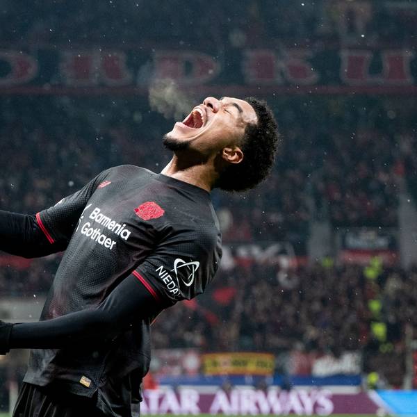 dpatopbilder - 28.01.2026, Nordrhein-Westfalen, Leverkusen: Fußball: Champions League, Bayer Leverkusen - FC Villarreal, Vorrunde, 8. Spieltag, BayArena. Torschütze Malik Tillman (Bayer Leverkusen) jubelt nach seinem Treffer zum 2:0. Foto: Marius Becker/dpa +++ dpa-Bildfunk +++