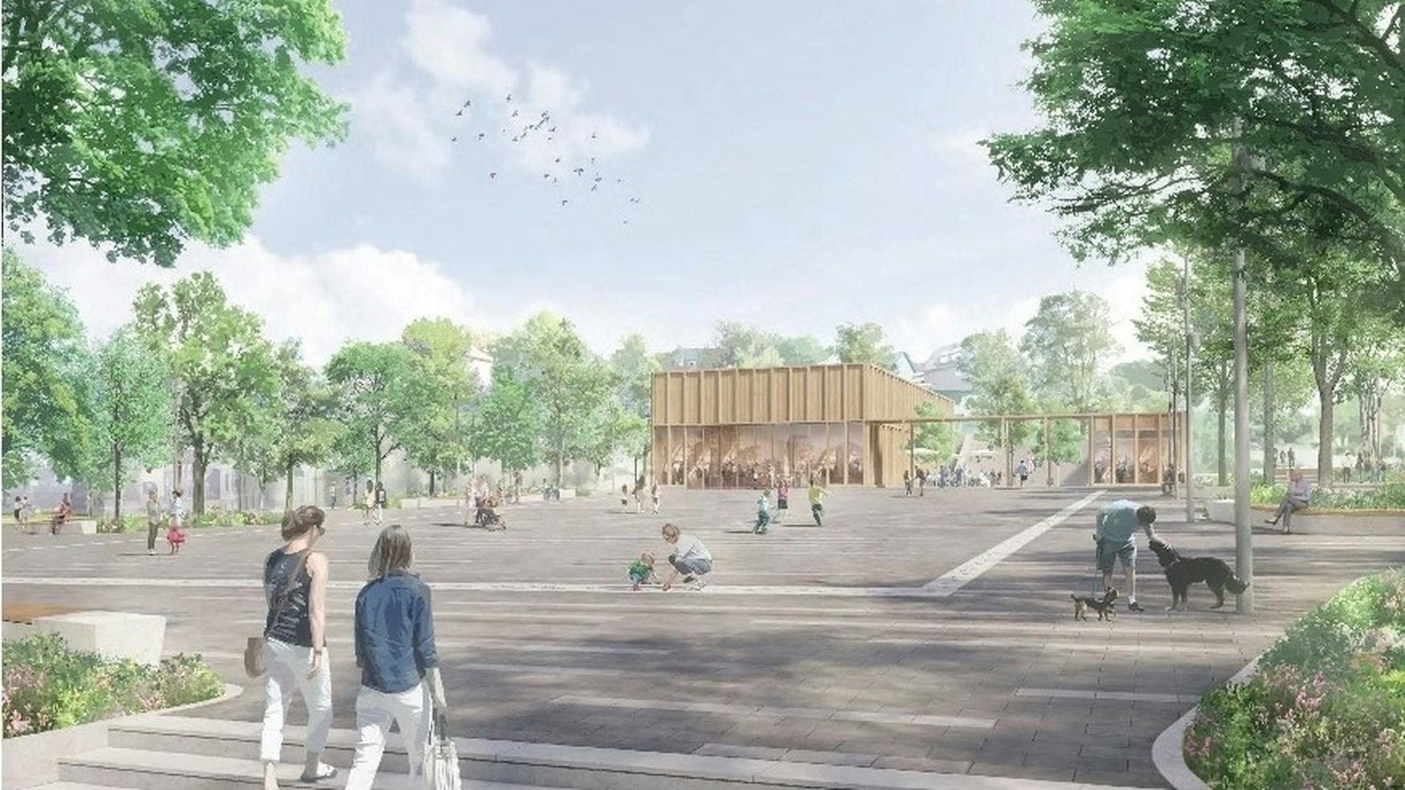 So könnte der Marktplatz mit der neuen Multifunktionshalle darauf in der Waldbröler Stadtmitte künftig aussehen. Der Gewinnerentwurf stammt aus dem Kölner Planungsbüro Club L94.