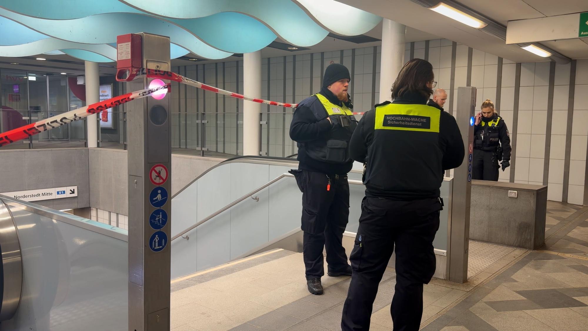 30.01.2026, Hamburg: Einsatzkräfte der Polizei arbeiten am U-Bahnhof Wandsbek Markt. Nachdem in Hamburg zwei Menschen von einer einfahrenden U-Bahn überrollt worden und gestorben sind, ermittelt die Mordkommission. Es bestehe der Verdacht eines Tötungsdeliktes, sagte ein Sprecher der Polizei. Foto: Fabian Höfig/NEWS5/dpa +++ dpa-Bildfunk +++