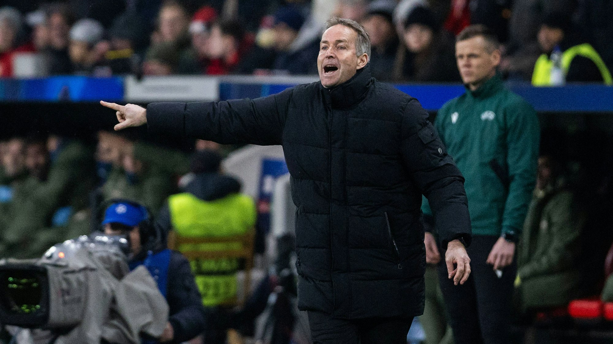 Leverkusen, Bayarena, 28.01.2026: Kasper Hjulmand of Leverkusen reacts during the Championsleague match Bayer 04 Leverkusen vs. FC Villarreal. *** Leverkusen, Bayarena, 28 01 2026 Kasper Hjulmand of Leverkusen reacts during the Championsleague match Bayer 04 Leverkusen vs FC Villarreal