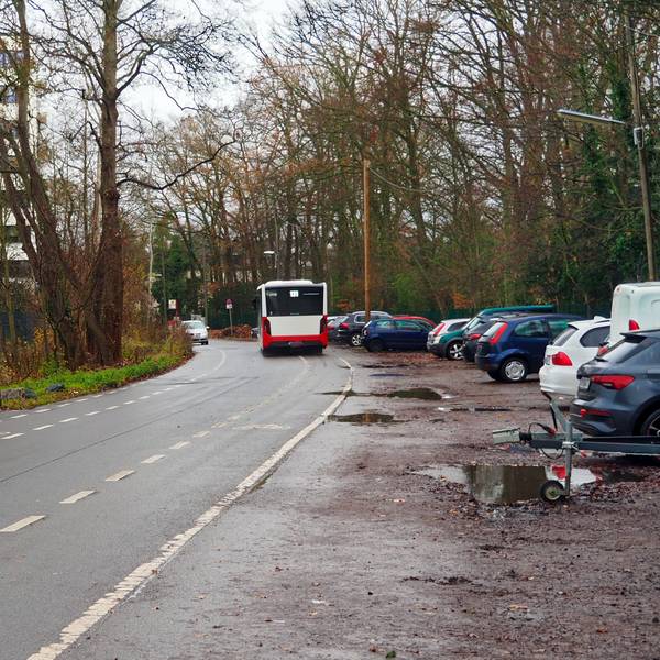 Am Kalscheuerer Weg gibt es zwischen Kendenicher Straße und dem Kreisel am Oberer Komarweg keinen Gehweg. Fußgänger müssen sich hier durch Matsch und Pfützen quälen.