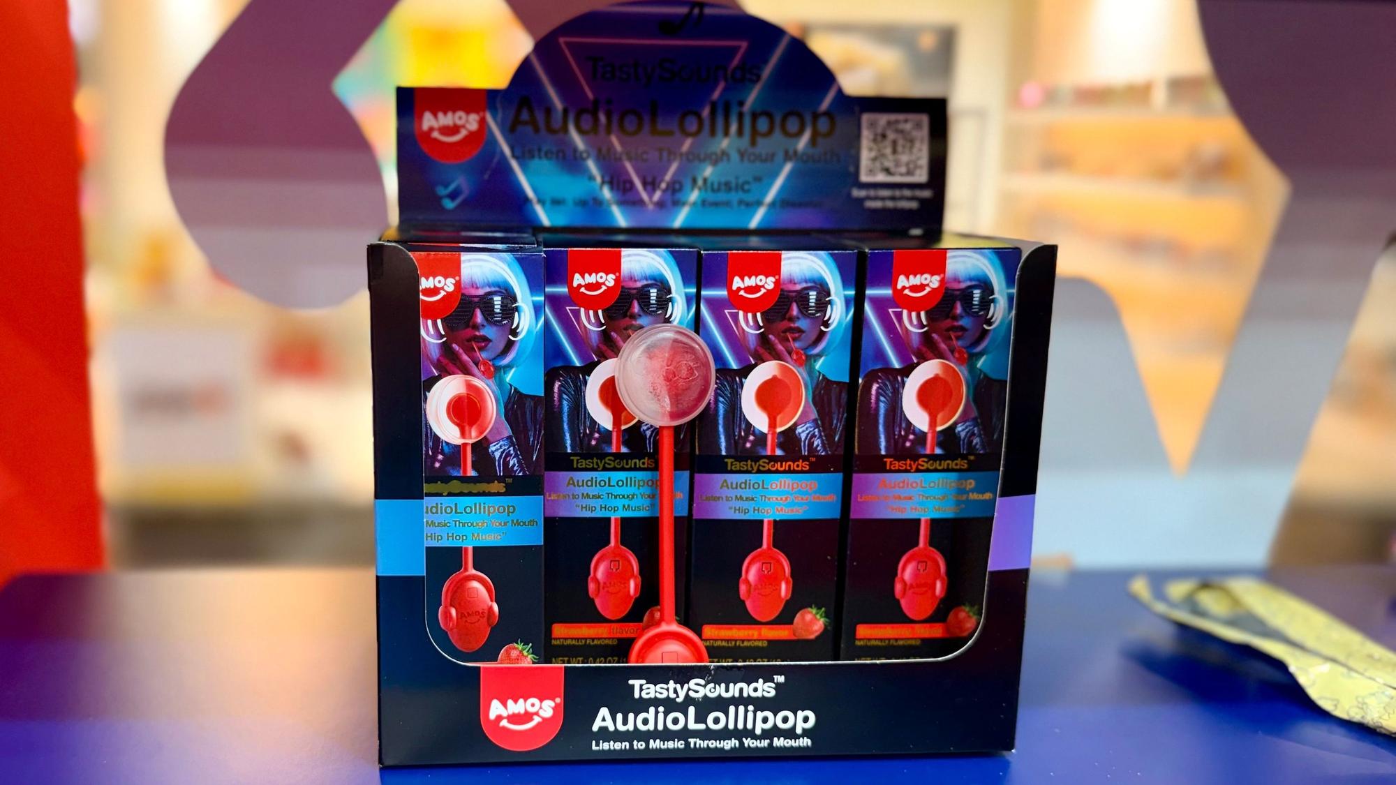 Ein roter Audio-Lollipop