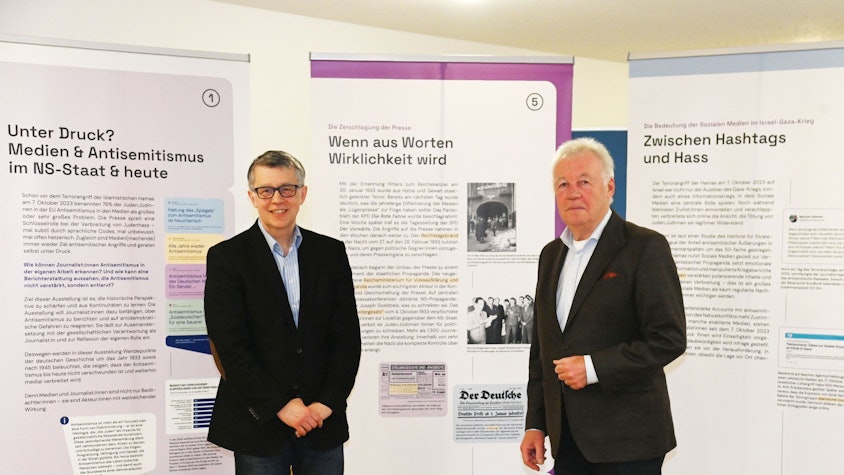 Marcus Meier und Jürgen Wilhelm beim Jahrespressegespräch der Kölnischen Gesellschaft für Christlich-Jüdische Zusammenarbeit