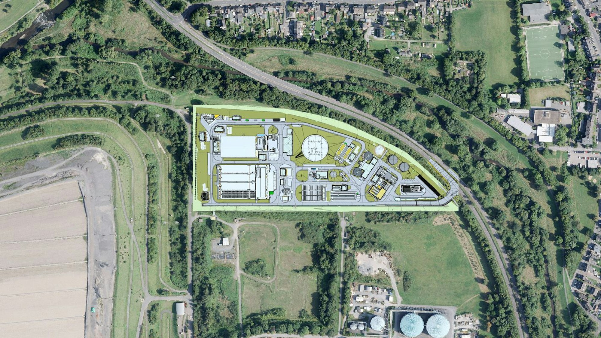 Grundriss aus dem BIM der ARGE Ka Leverkusen-Bürrig auf Senkrechtaufnahme Land NRW / Geobasis NRW