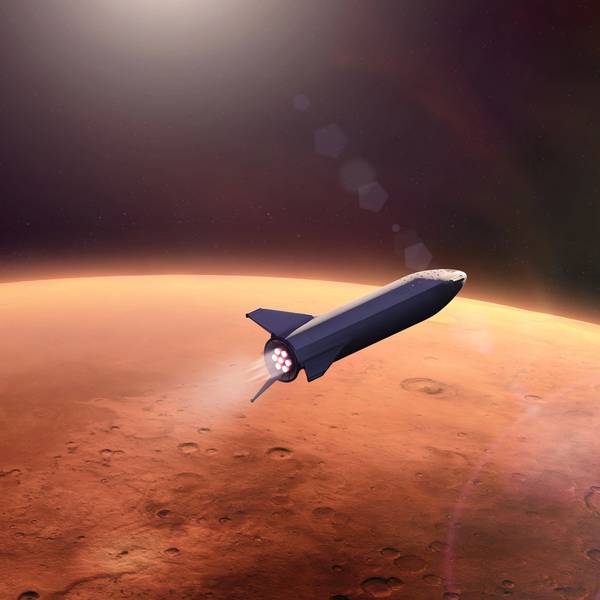 Ein Raumschiff auf dem Weg zum Mars.