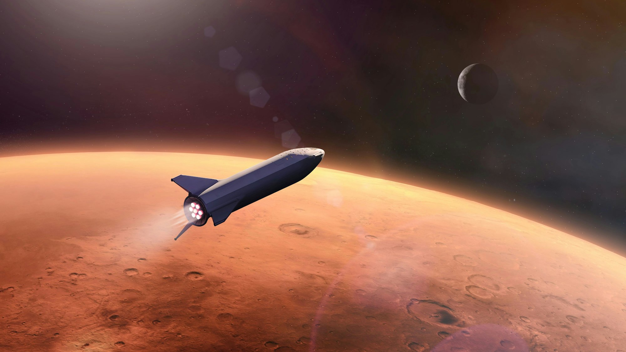 Ein Raumschiff auf dem Weg zum Mars.