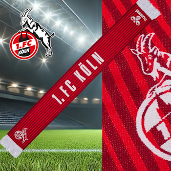 Fotomontage zur Rabattaktion des FC Köln: Ein Fanschal mit der Aufschrift 'NUR 10€' liegt vor dem Kölner Stadion.