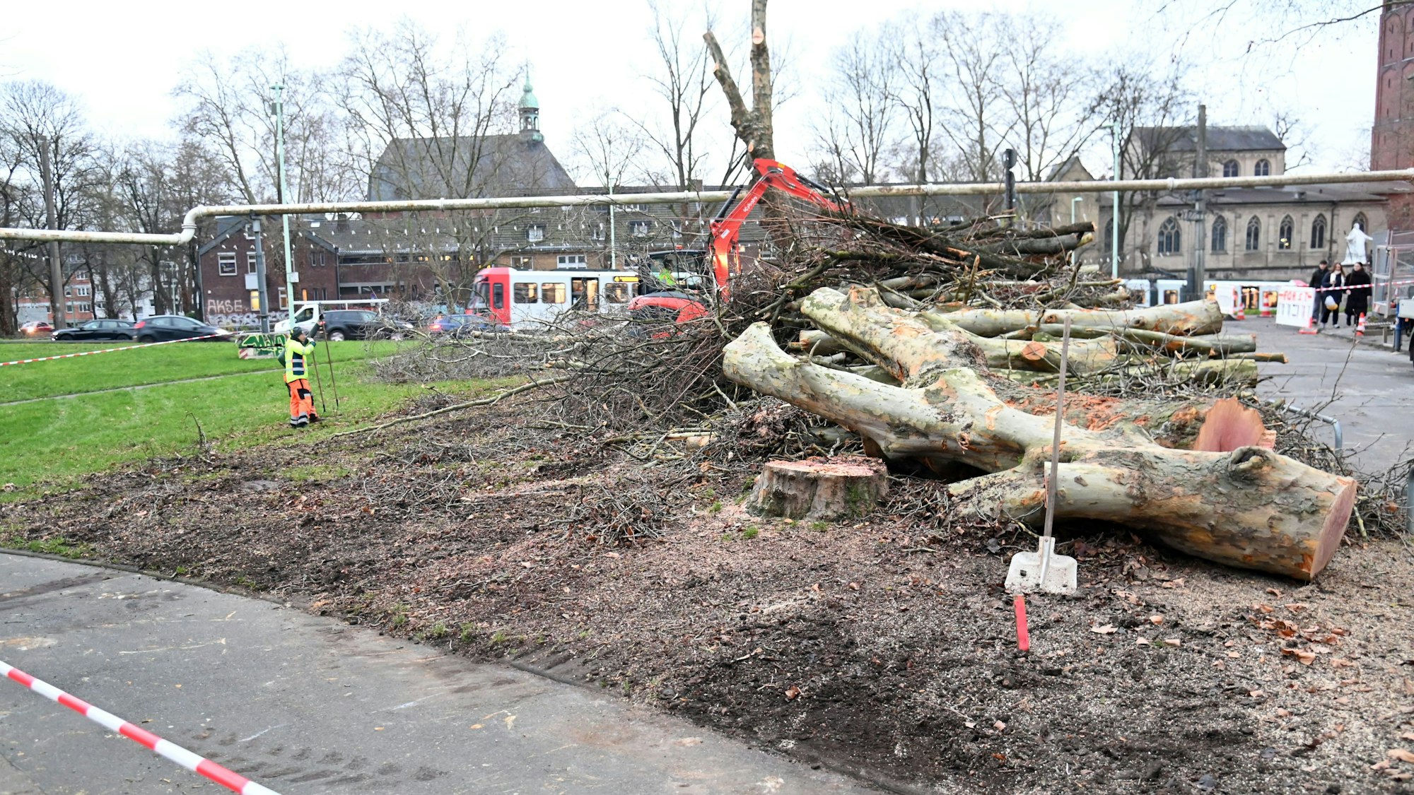 17.12.2025 Köln. Baumfällarbeiten für die Interims-Feuerwache. Foto: Alexander Schwaiger