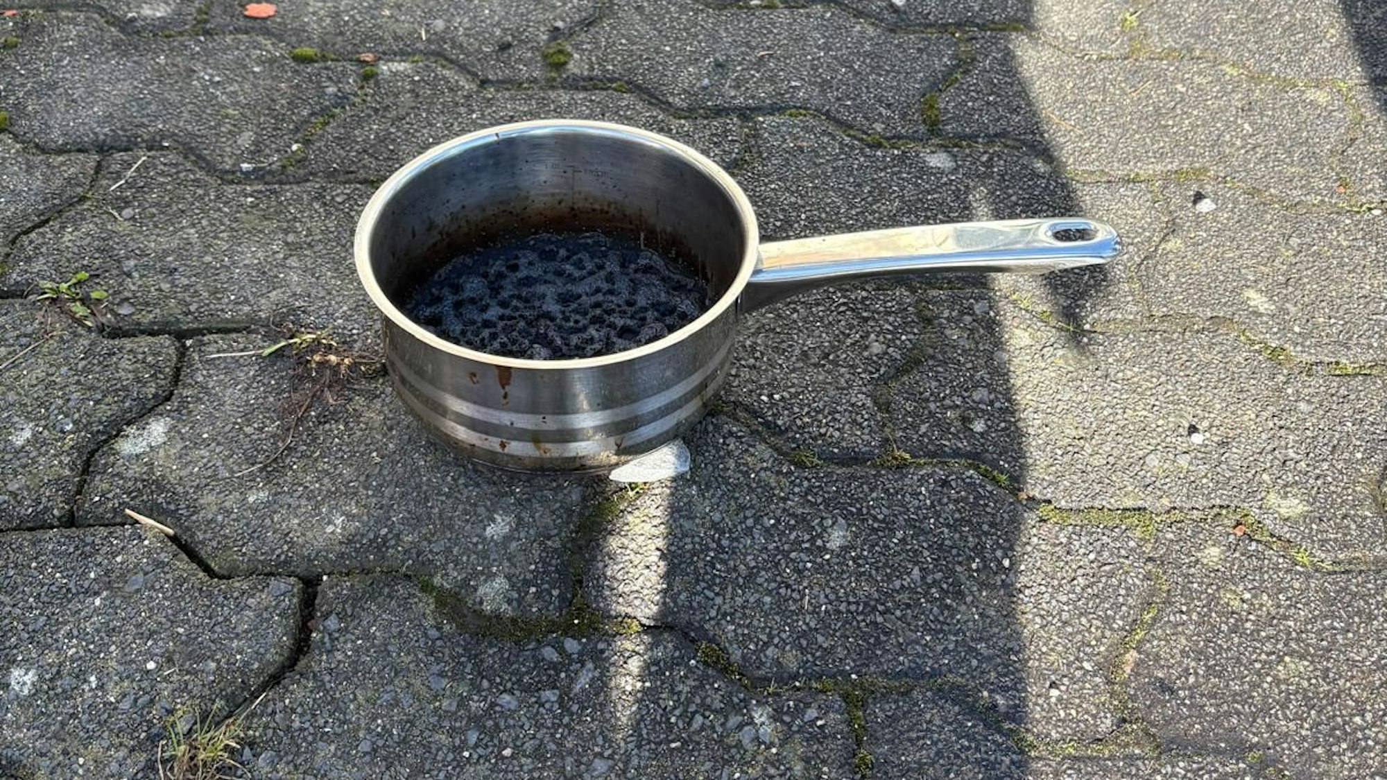 Der Topf, der die Rauchentwicklung auslöste. Das Essen darin ist schon nicht mehr als Essen zu erkennen.