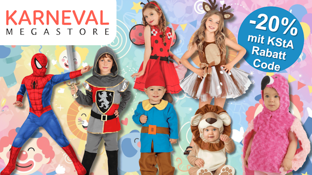 Darstellung von Kinder-Karnevalskostümen im Angebot beim Karneval-Megastore