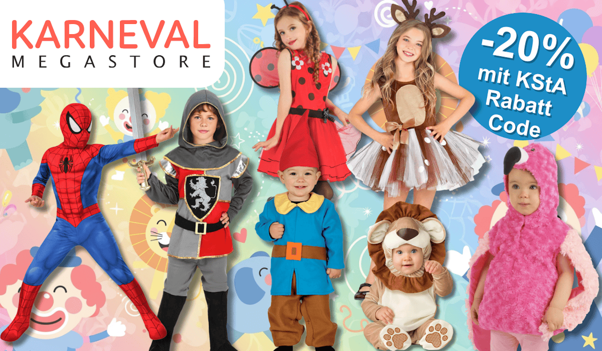 Darstellung von Kinder-Karnevalskostümen im Angebot beim Karneval-Megastore