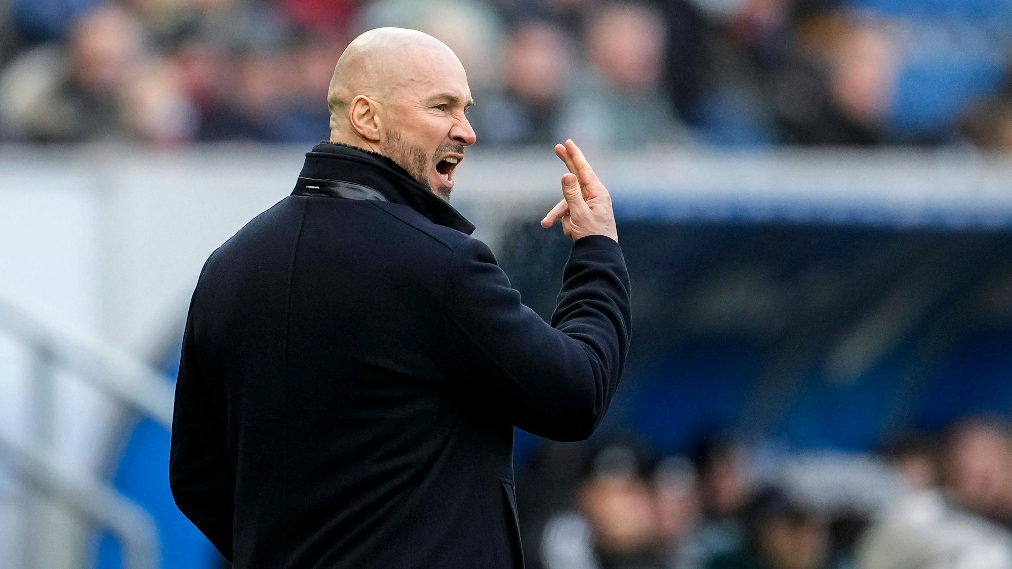 Bei einem Spiel der TSG Hoffenheim gestikuliert Christian Ilzer.