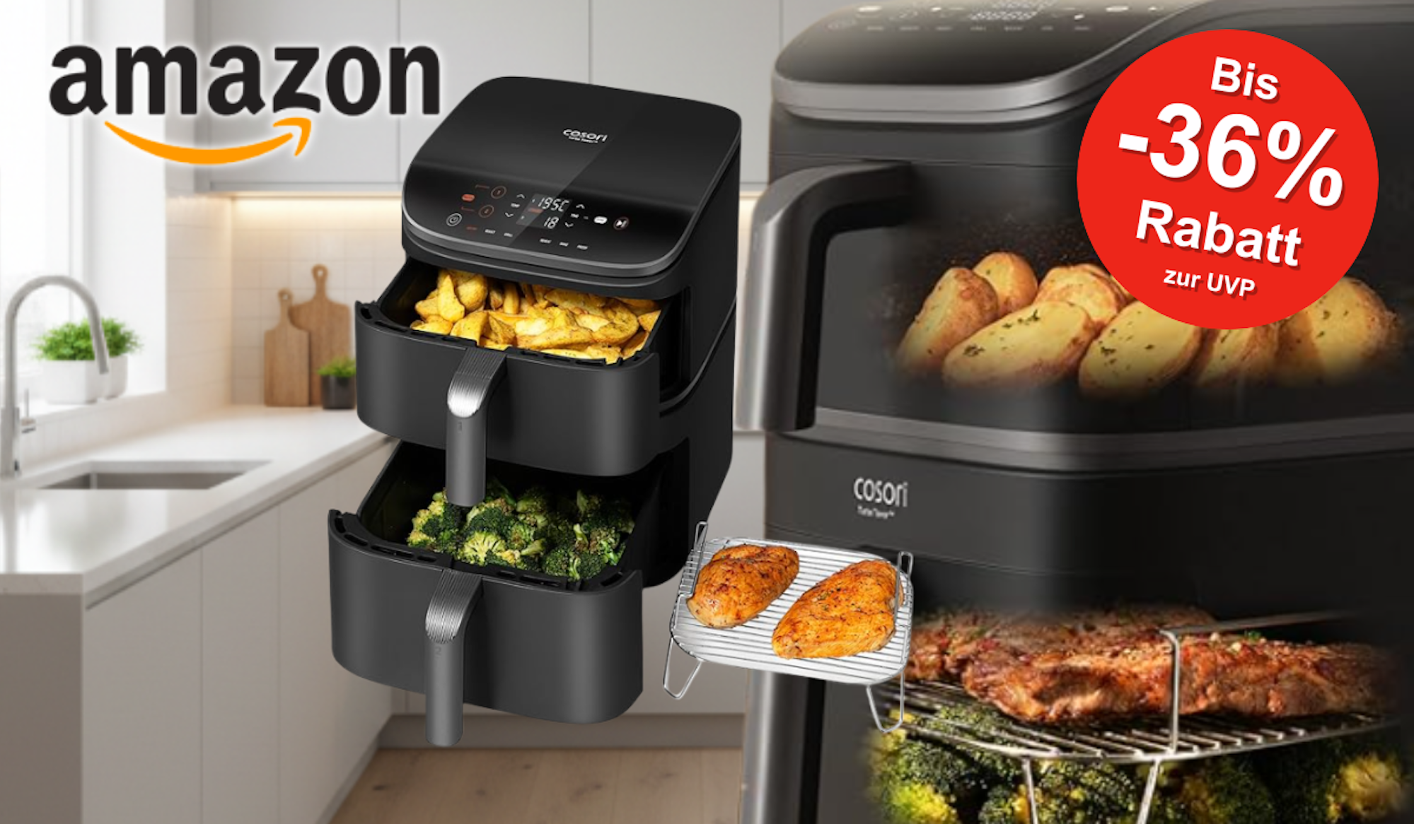 Befristeter Airfryer Deal 36% auf Cosori Heißluftfritteuse 2 Kammern, 10,8 L - Nur für kurze Zeit!