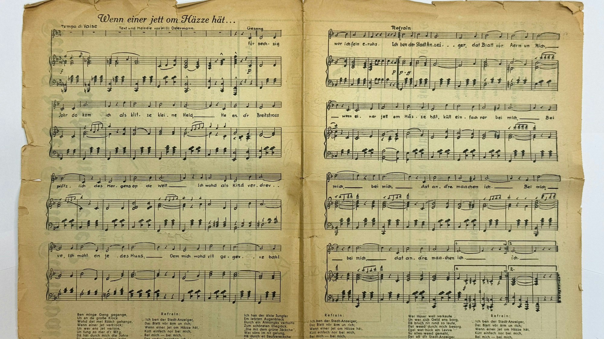 In der Ausgabe vom 27. Januar 1934 ist „Wenn einer jett om Häzze hät“, das Ostermann auch „Et Stadtanzeiger-Leed“ nannte, erstmals abgedruckt.