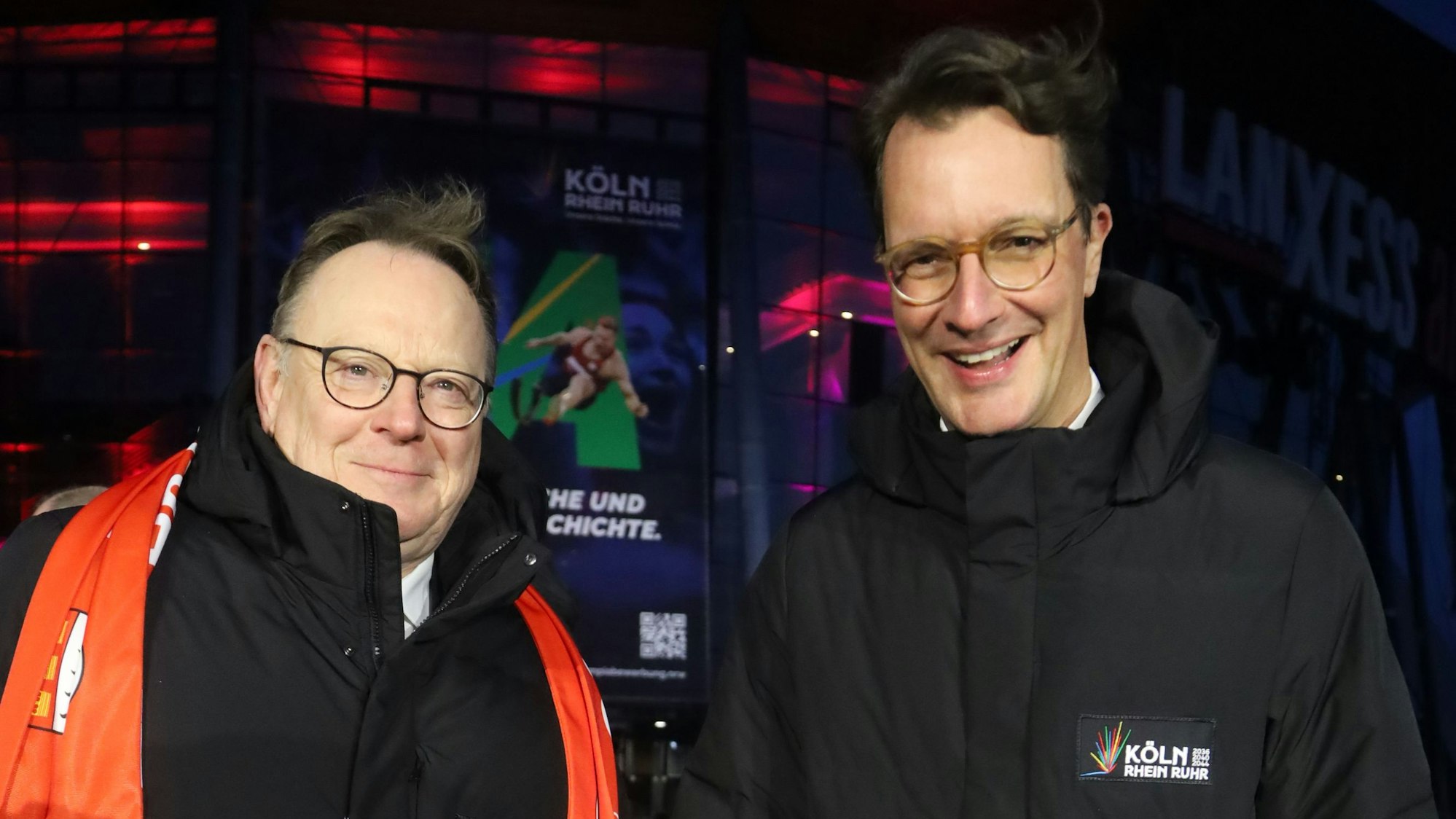 Ministerpräsident Hendrik Wüst und Kölns OB Torsten Burmester wünschen sich ein klares Votum der Bevölkerung in NRW für die Ausrichtung Olympischer und Paralympischer Spiele.