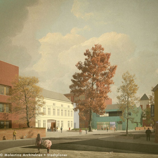 Eine Visualisierung zeigt den geplanten Schulbau in Bickendorf.