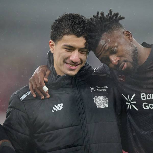 LEVERKUSEN, GERMANY - 1 JANUARY, 2023: Ibrahim Maza, Edmond Tapsoba - The UEFA Champions League football match between Bayer 04 Leverkusen vs Villareal FC at BayArena. PUBLICATIONxNOTxINxRUS Copyright: xVitaliixKliuievx