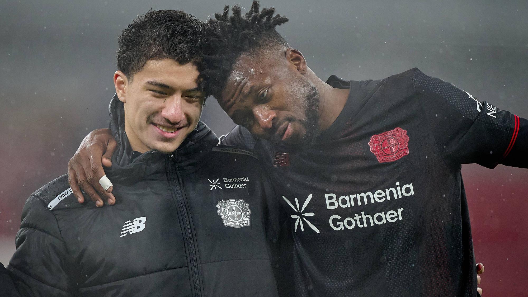 LEVERKUSEN, GERMANY - 1 JANUARY, 2023: Ibrahim Maza, Edmond Tapsoba - The UEFA Champions League football match between Bayer 04 Leverkusen vs Villareal FC at BayArena. PUBLICATIONxNOTxINxRUS Copyright: xVitaliixKliuievx