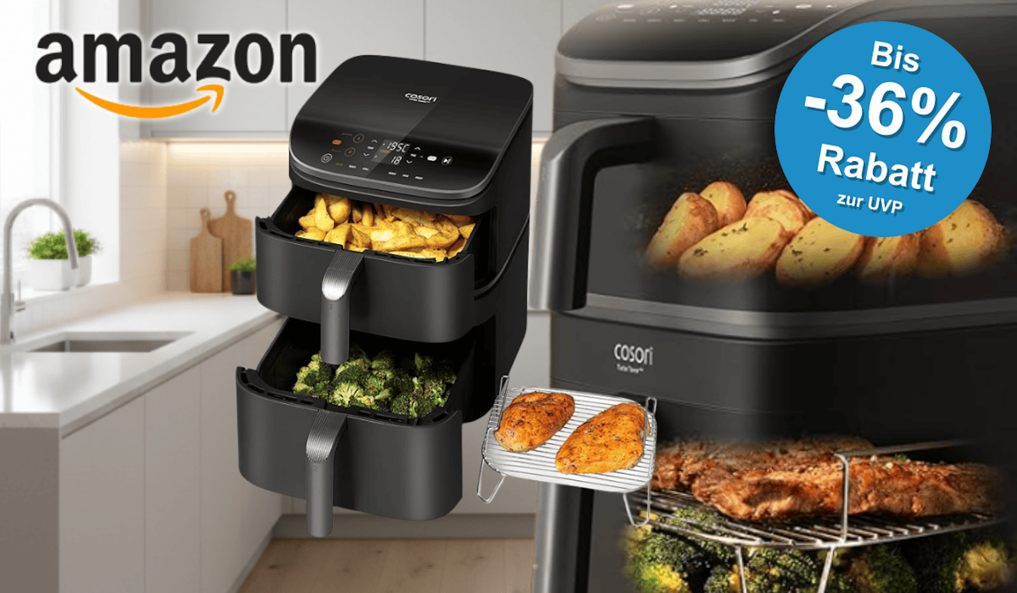 Befristeter Airfryer Deal 36% auf Cosori Heißluftfritteuse 2 Kammern, 10,8 L - Nur für kurze Zeit!