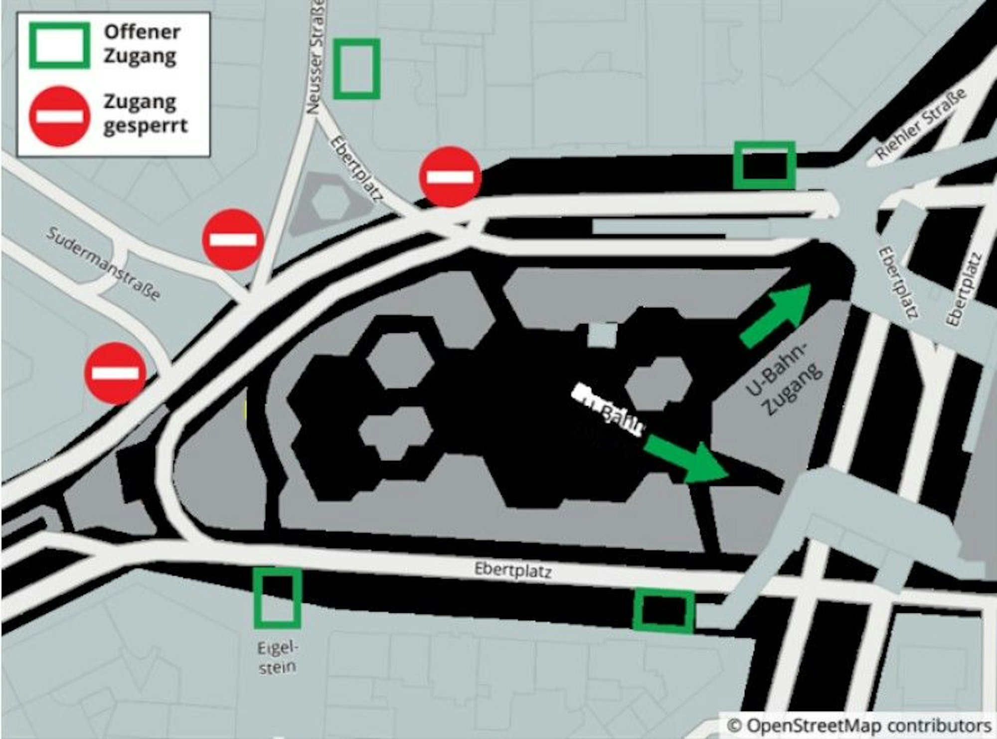 Übersicht über die gesperrten Zugänge.