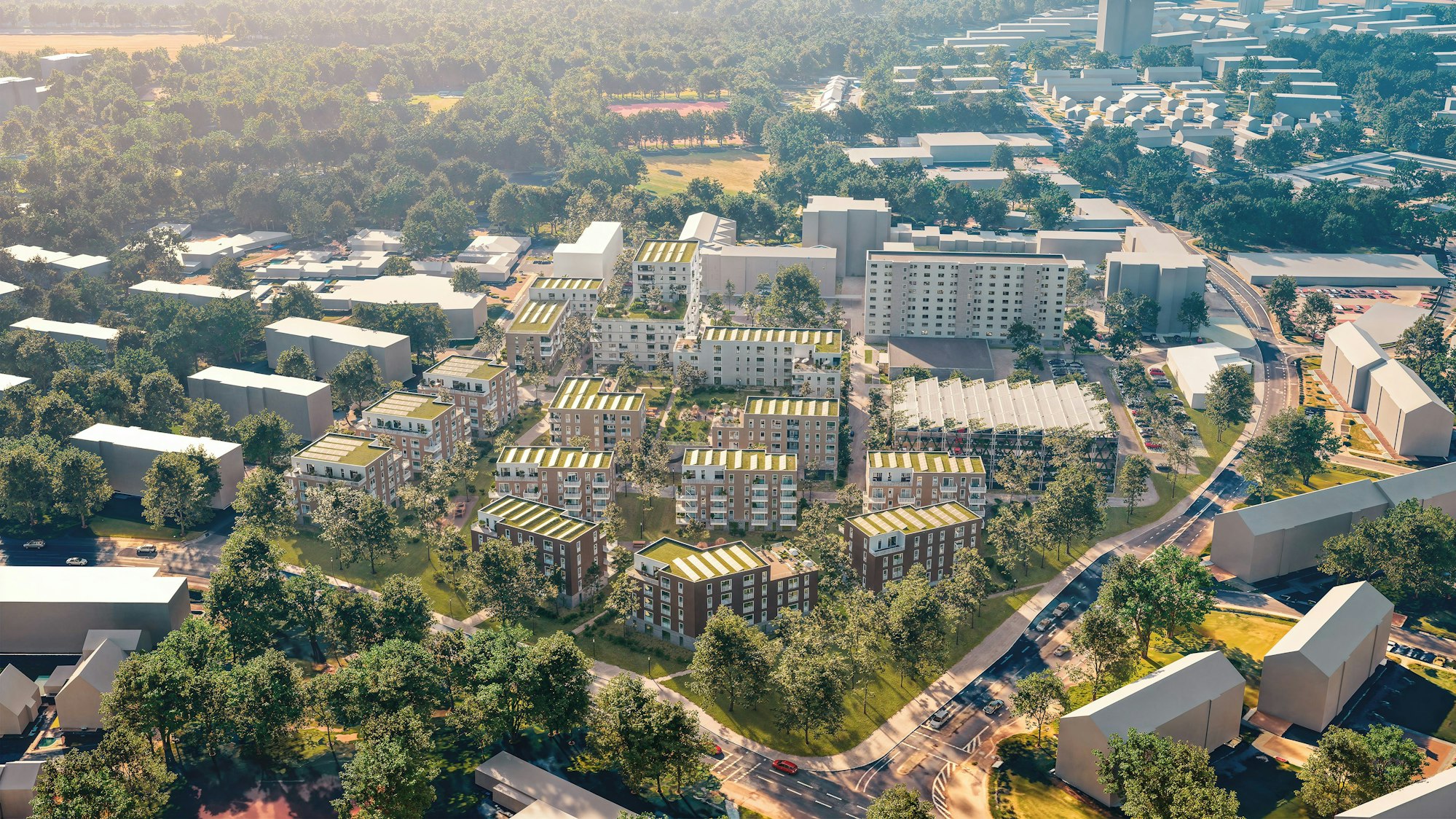 Die Vogelperspektive auf das Gebiet am Königsberger Platz, wie er in fünf bis sieben Jahren aussehen soll.