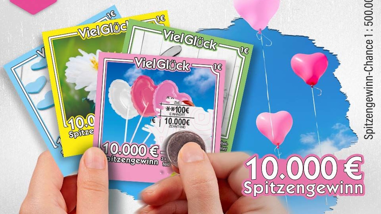 Ein Bild von den vier neuen Motiven des WestLotto-Rubbellos Viel Glück