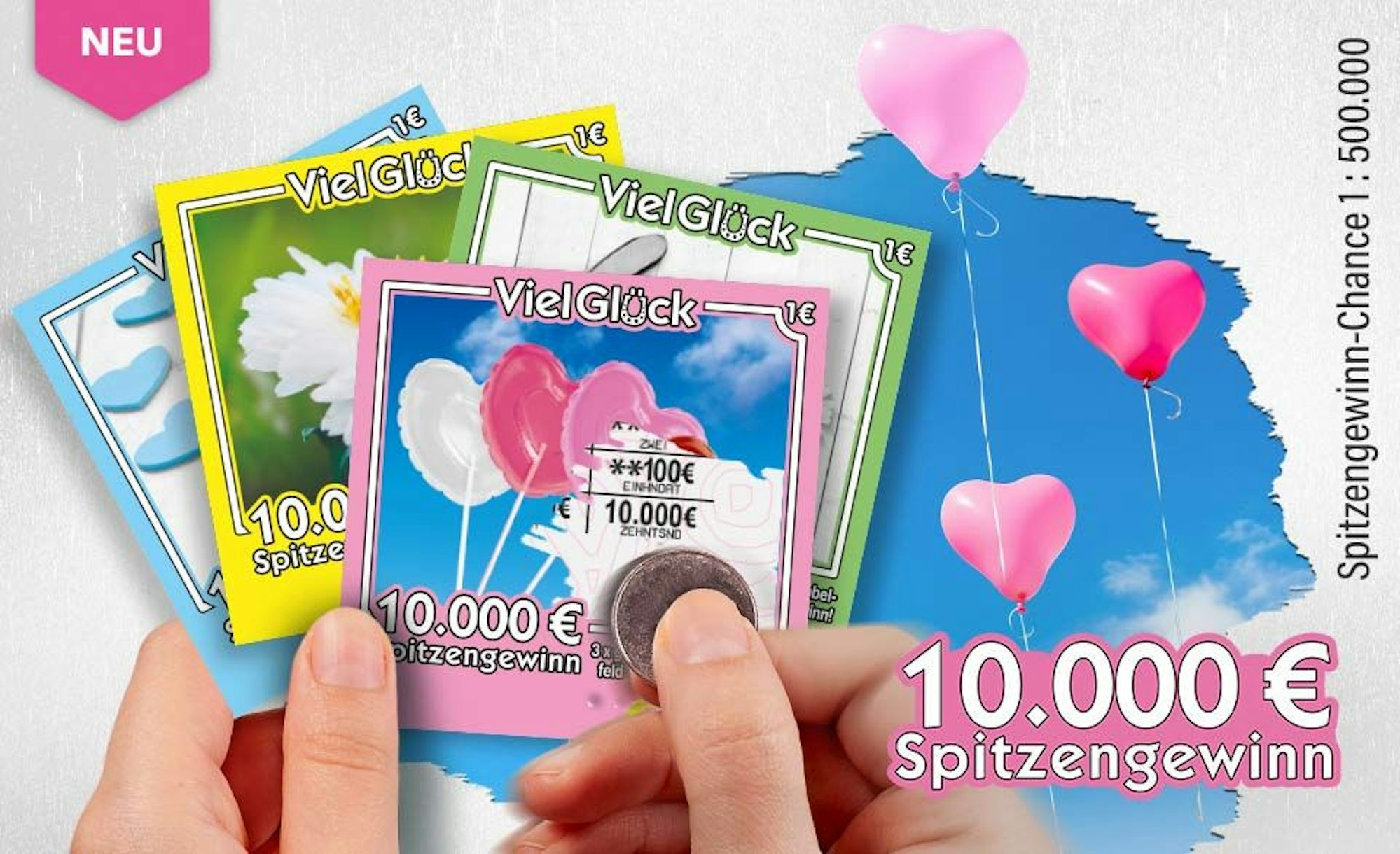 Ein Bild von den vier neuen Motiven des WestLotto-Rubbellos Viel Glück