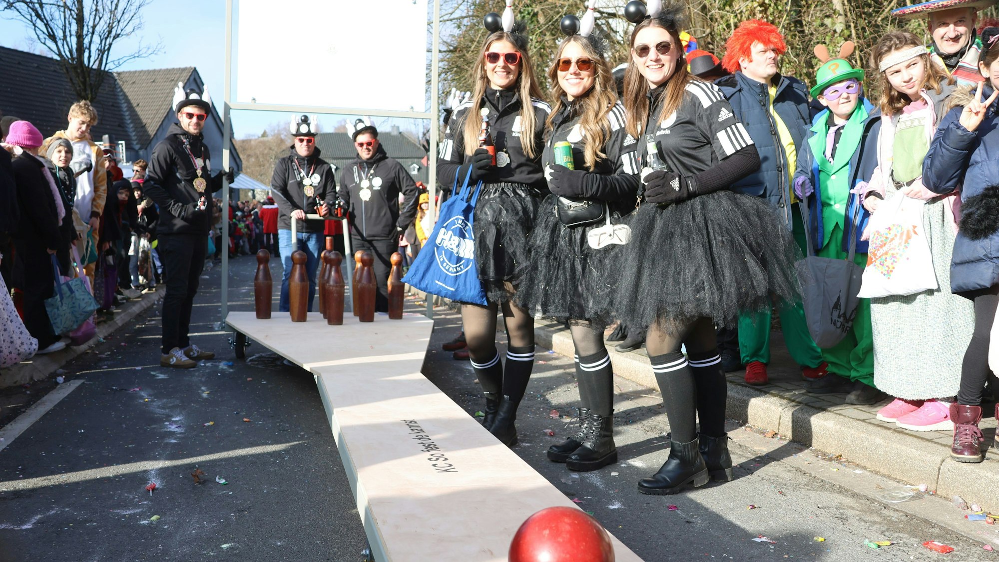 Eine Gruppe bei einem Karnevalszug.