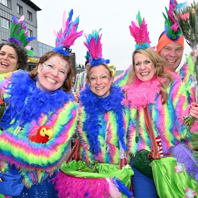 Als Paradiesvögel verkleidet war eine Fußgruppe.