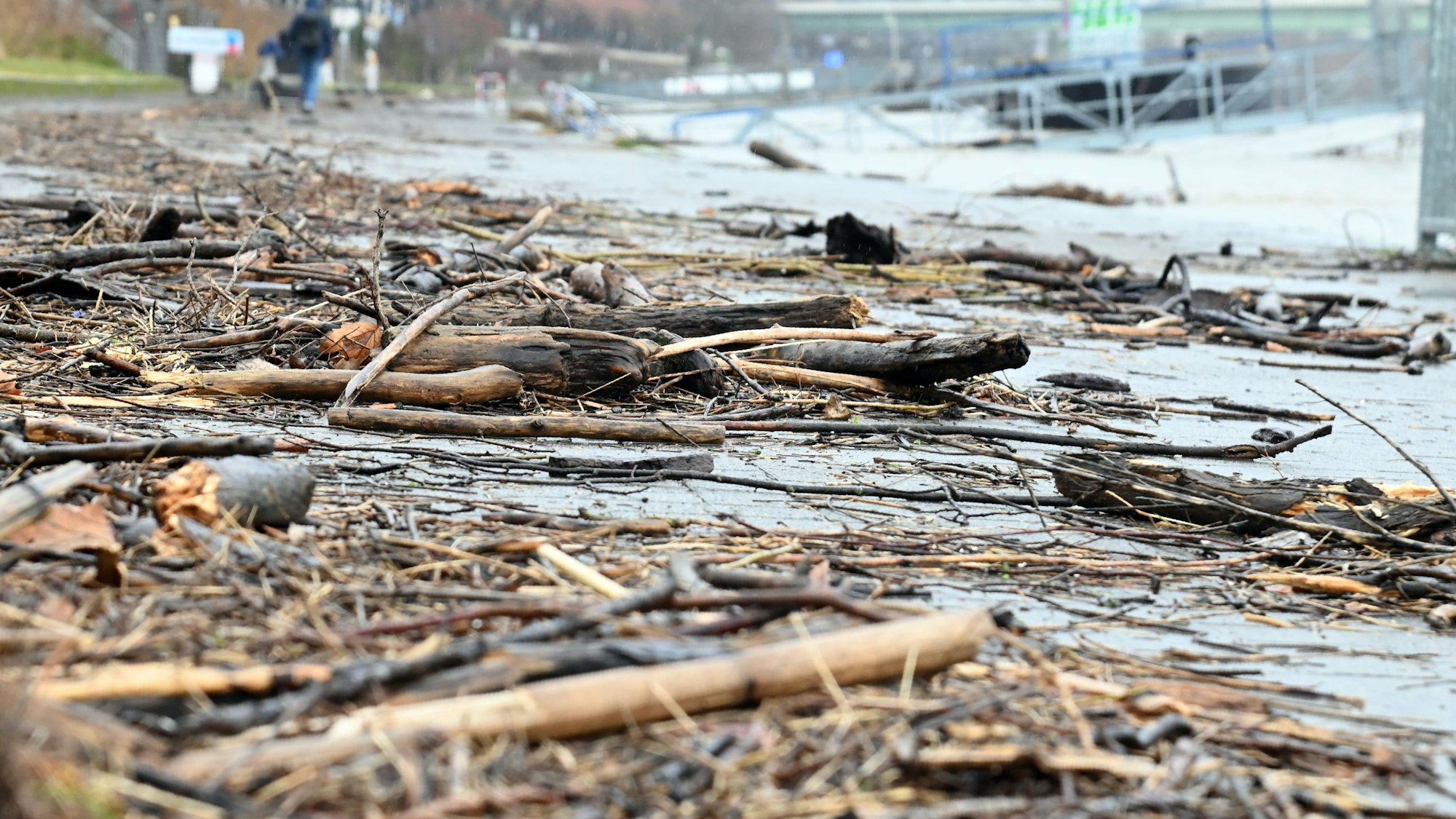 17.02.2026 Köln. Wetter. Winter 2026. Der Rhein führt Hochwasser. In den nächsten Tagen soll der Pegel bei rund 6 Metern KP liegen. Ab 6,20m kommt es zu Einschränkungen für die Schifffahrt. Aktuell liegt der Pegel bei 5,80 m. Foto: Alexander Schwaiger