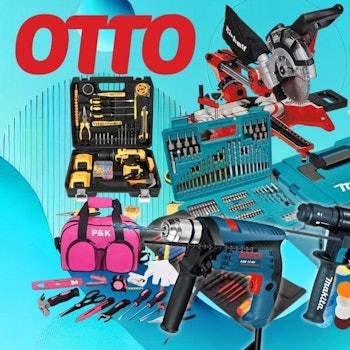 Werkzeug-Marken wie Bosch Professional, Einhell, Makita, Bosch Home and Garden im Otto-Sale vor blauem Hintergrund.