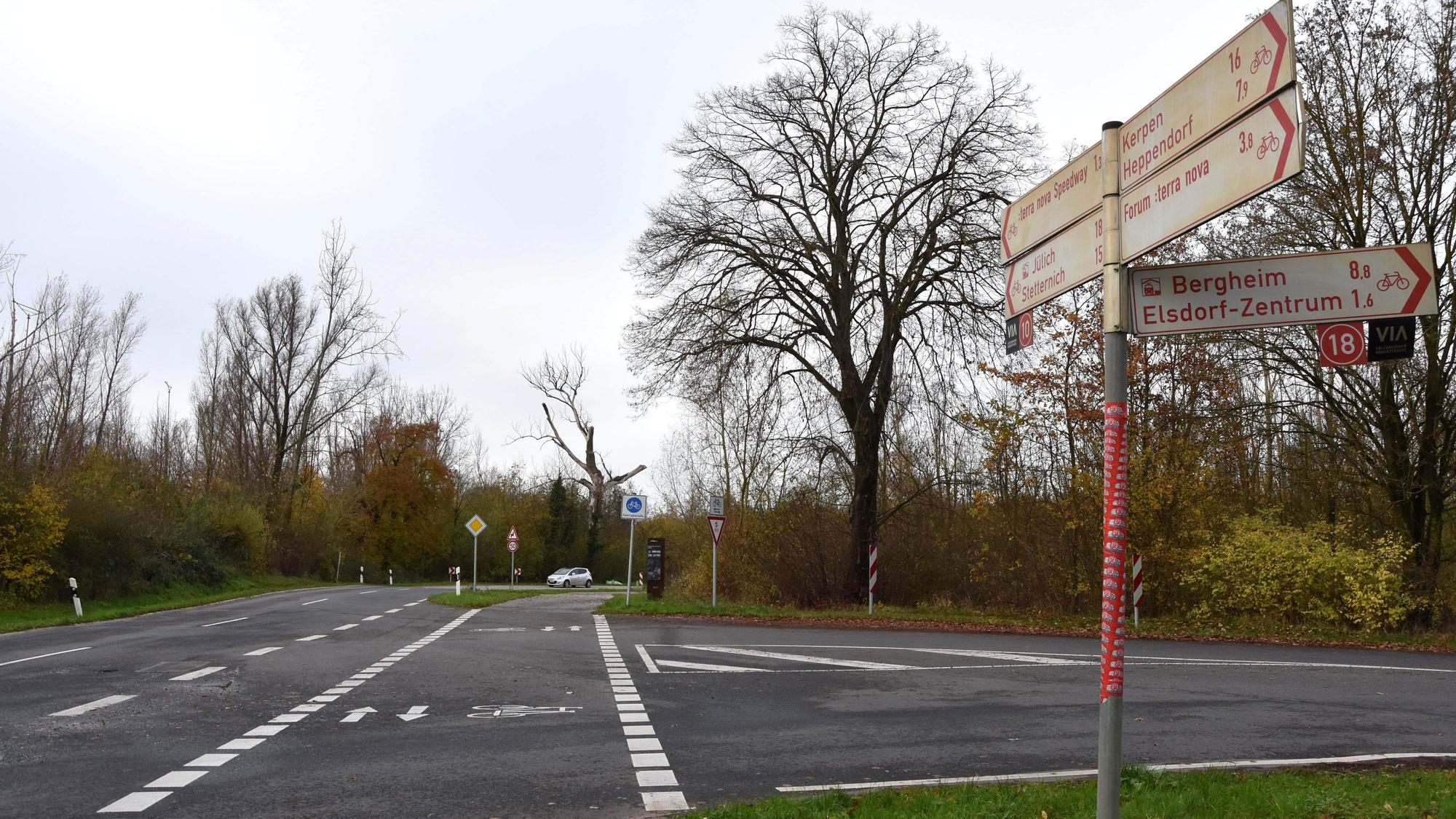 Das Bild zeigt die Straße und einen Fahrradweg.