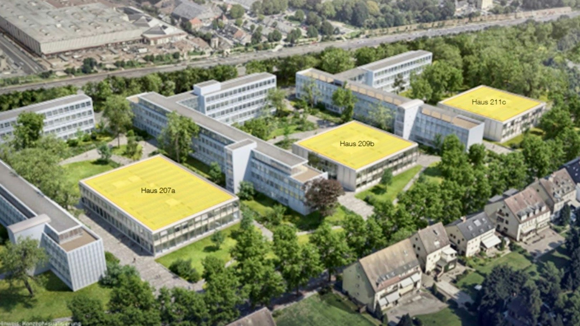 Skizze der drei Neubauten für die Berufsschule an der Bismarckstraße