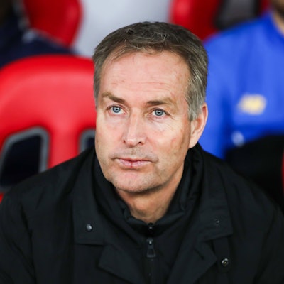Head Coach Kasper Hjulmand of Bayer Leverkusen during the UEFA Champions League, play-offs 1st leg game between Olympiacos and Bayer 04 Leverkusen at Georgios Karaiskakis Stadium on February 18, 2026, in Piraeus, Greece. PUBLICATIONxNOTxINxITA Copyright: xStefanosxKyriazis/IPAxSportx/xipa-agency.netx/xx IPA_71711877 IPA_Agency_IPA71711877