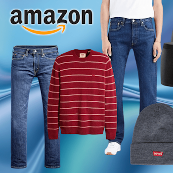 Produktbilder von Levi's Jeans, Pullovern, Mützen und weiteren Artikeln.